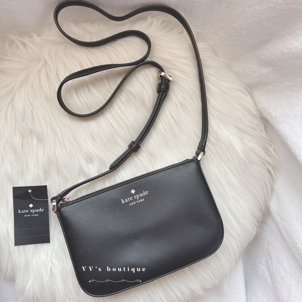 kate spade Black Leather Crossbody Camera Bag with Gold Logo